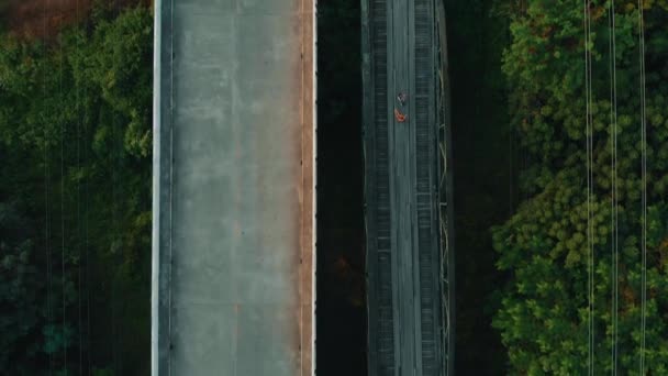 Aerial Flight Old Modern Bridge Highway River — Vídeo de stock