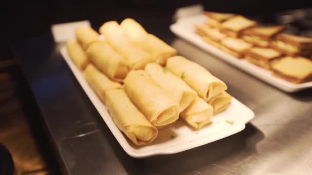 Close Spring Rolls Plate — Vídeo de Stock