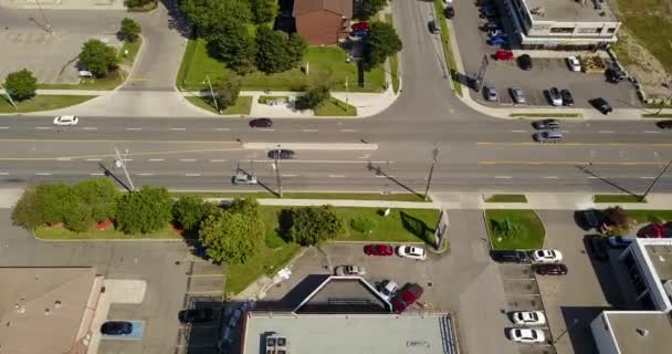 Drone Flight Bustling City Residential Road — Stock Video