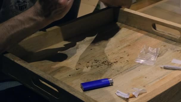 Man Finishing His Joint Weed Comfort His Home — Video Stock