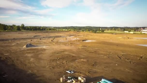 Drone Flying Large Dirt Field Highway — 비디오