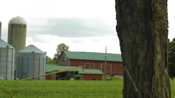 Rustic Farm Red Barn Grain Silos — Wideo stockowe