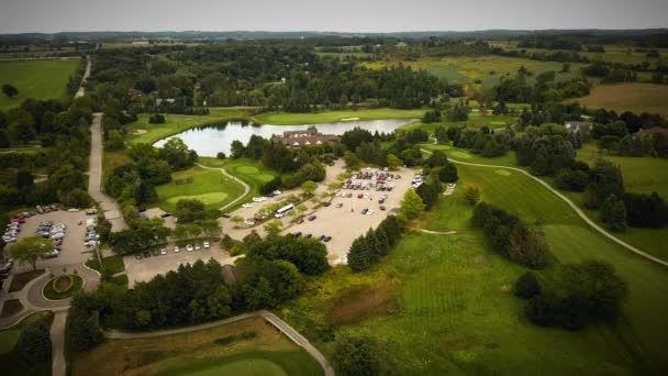 Drone Flying Beautiful Golf Course Surrounded Vast Fields — Stock Video