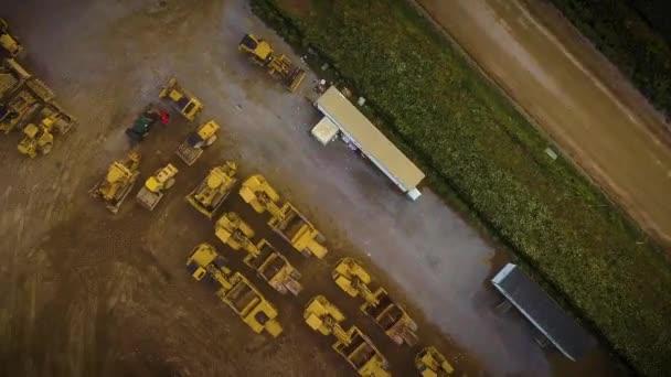 Drone Flying Group Tractors Construction Site — Stock video
