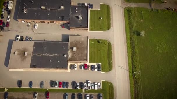 Drone Flying Busy Parking Lots Massive Industrial Complex — Video