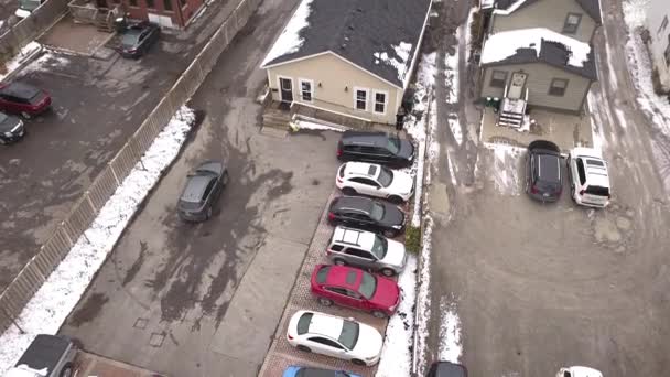 Drone Shot Small Parking Lot Winter — Stock Video