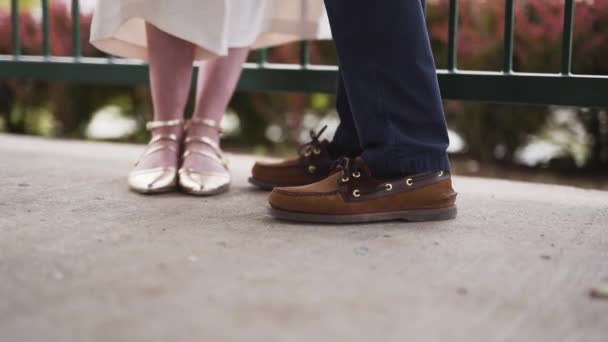 Close Young Couple Wearing Stylish Shoes — Stockvideo
