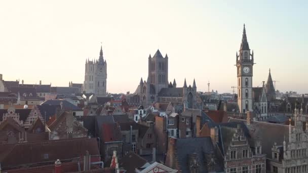 Push Medieval City Aerial Shot Ghent Belgium — Video