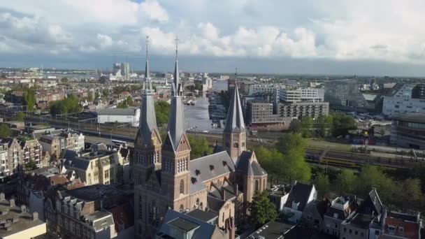 Aerial Parallax Old Church Aerial Shot Posthoornkerk Church Amsterdam Netherlands — Video Stock