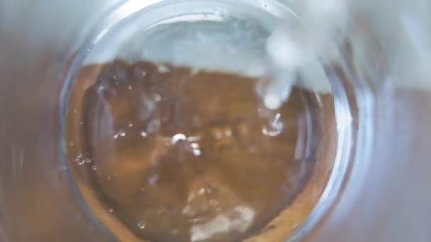 Water Bubbles While Pouring Glass Close Slow Motion — Vídeos de Stock