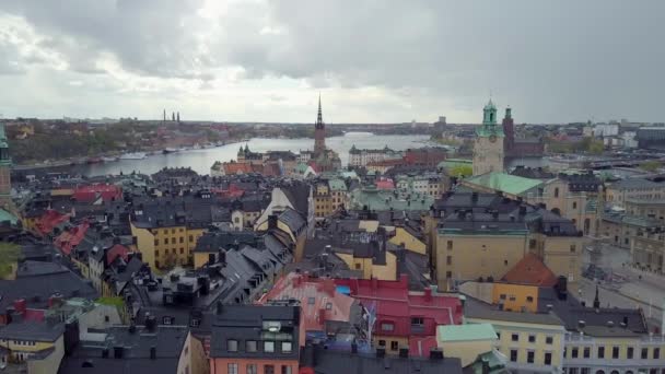 Aerial Parallax Shot Old City Aerial Shot Gamla Stan Stockholm — Vídeos de Stock