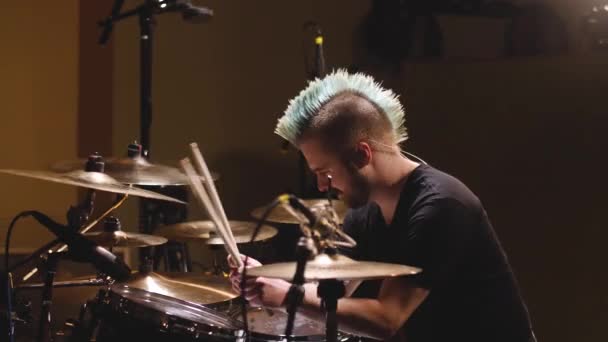 Drummer Performing Studio Setting — Stock video