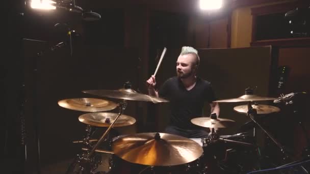 Drummer Performing Studio Setting — Stockvideo