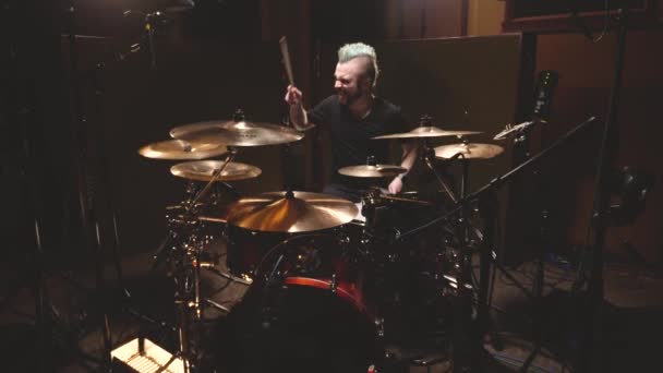 Drummer Performing Studio Setting — Stockvideo