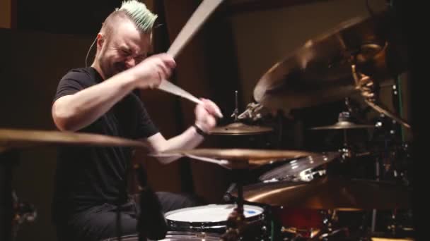 Drummer Performing Studio Setting — Stock Video