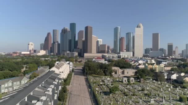 Video Aerial Downtown Houston Skyline Nearby Neighborhood Video Filmed Best — Stockvideo