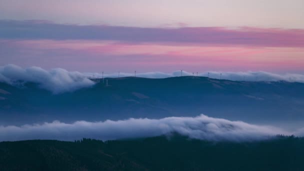 Wind Power Turbines Using Power Nature Create Green Energy Sunset — Vídeo de Stock