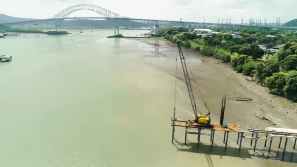 Drone Footage Dock Construction Panama Canal Main Bridge — Wideo stockowe