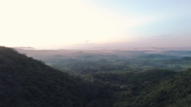 Drone Footage Two Small Mountains Sunrise — Stock Video