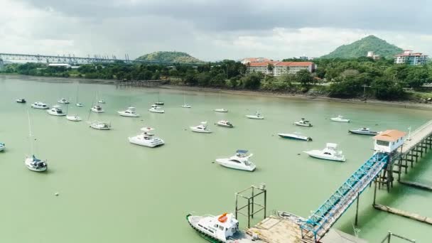 Drone One Harbors Next Panama Canal Main Entrance — Stockvideo