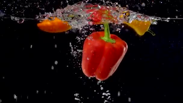 Vibrant Bell Pepper Being Dropped Water Slow Motion — Stock video