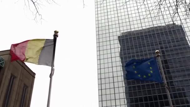 Belgian European Flag Waving Wind Cloudy Day Front Building Brussels — Stock Video