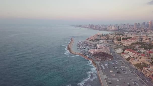 Bird Eye View Coastline Jaffa Tel Aviv Showing Gray Pink — Vídeo de Stock