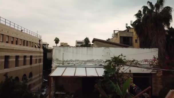 Moving Aerial Clip Rooftops Disrepair Located Jaffa Israel Overcast Day — 图库视频影像