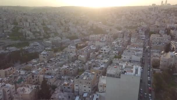 Letecký Dron Klip Krásného Časného Rána Ammánu Jordánsku Sluncem Právě — Stock video