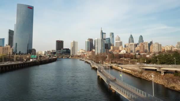 Philadelphia Downtown Skyline Timelapse South Bridge Sunset — 图库视频影像