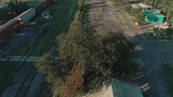 Aerial Freight Train Passing Mexican Northern Countryside — Stockvideo