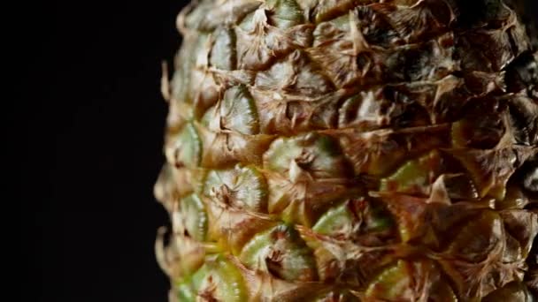 Detailed Macro Shot Rotating Pineapple Fruit Isolated Black Background — Stok video