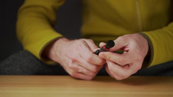 Caucasian Man Cleaning Camera Lens Removing Dust Showing Thumbs Gesture — Video