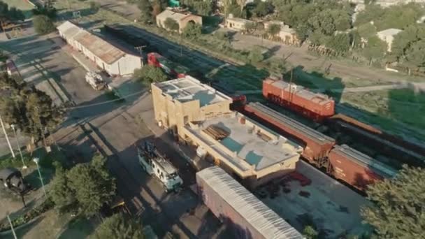 Aerial Freight Train Passing Mexican Northern Countryside — Stok video