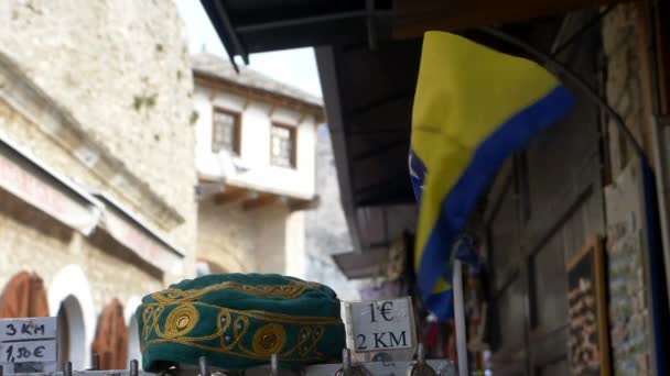 Small Flag Bosnia Herzegovina Fluttering Wind Traditional Skullcap Taqiyah — 图库视频影像