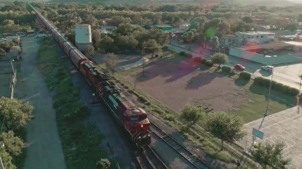 Aerial Freight Train Passing Mexican Northern Countryside — Stok video