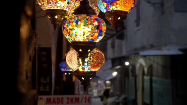 Close Handmade Glass Lamps Display Bazaar Street Mostar Bosnia Herzegovina — Stockvideo