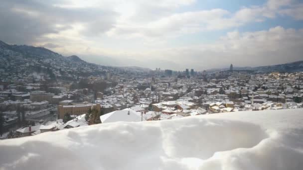 Overview Snow Filled Rooftops Neighborhood Sarajevo — Video Stock
