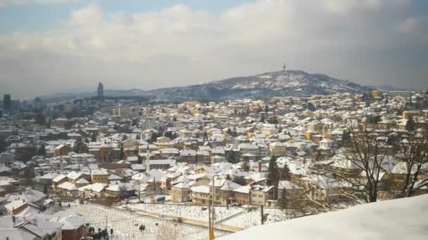 Panoramic Overview Sarajevo Filled Snow — Videoclip de stoc
