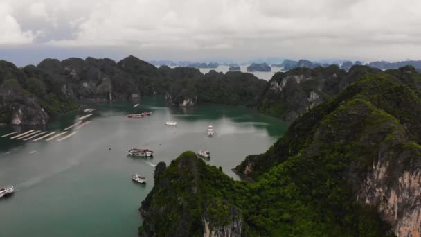 Closing Overview Clip Cruise Ships Halong Bay Vietnam — Wideo stockowe