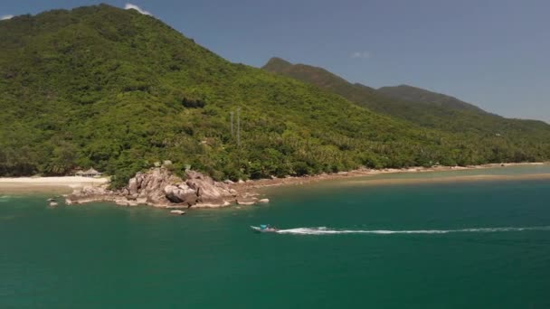Aerial View Speeding Boat White Sand Beaches Koh Phangan District — Stok Video