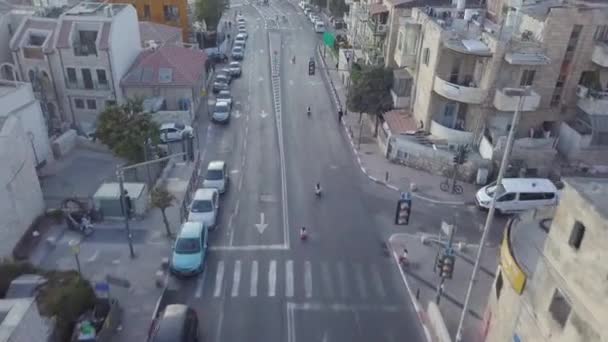 Aerial Clip Children Racing Downhill Using Bikes Kart — Stock video