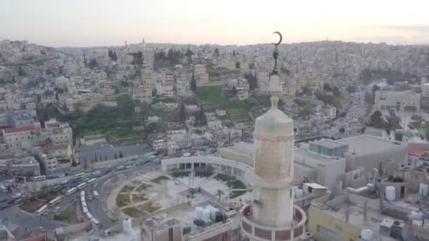 Güneş Doğarken Amman Ürdün Merkezindeki Palm Square Hava Manzarası — Stok video