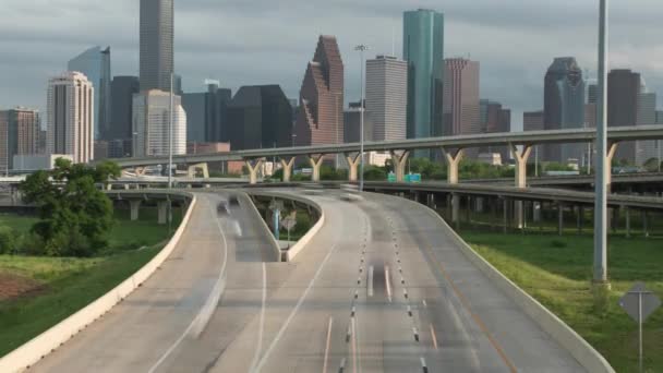 Timelapse Traffic Freeway Downtown Houston Video Filmed Best Image Quality — Vídeo de Stock