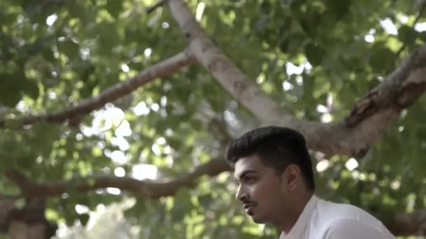 Young Handsome Indian Man Does Yoga Front Temples — 图库视频影像