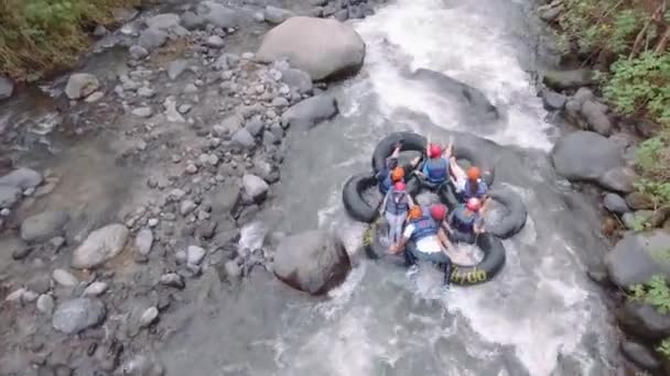 People Having Fun Doing Tubing Mindo River Safety Accessories — Stockvideo