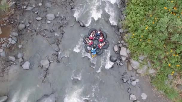 People Having Fun Doing Tubing Mindo River Safety Accessories — Stockvideo