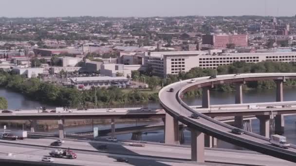 Aerial View Vehicles Busy Freeway — Vídeo de Stock