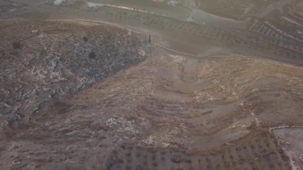 Aerial View Barren Hill Going Town Arraba Palestine Middle East — Stockvideo