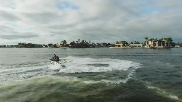 Two Wave Runners Moving Very Fast Cloudy Sky — Stock video